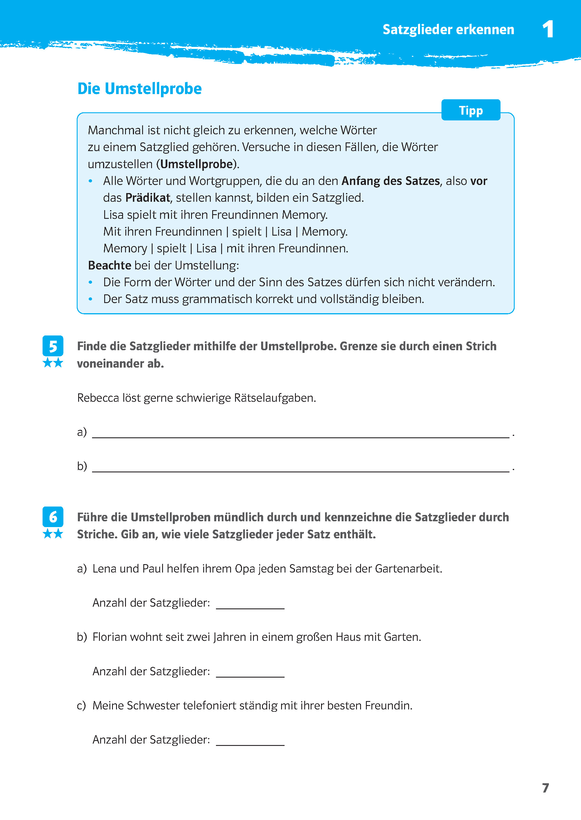 Klett 10-Minuten-Training Deutsch Grammatik Satzglieder bestimmen 5./6. Klasse