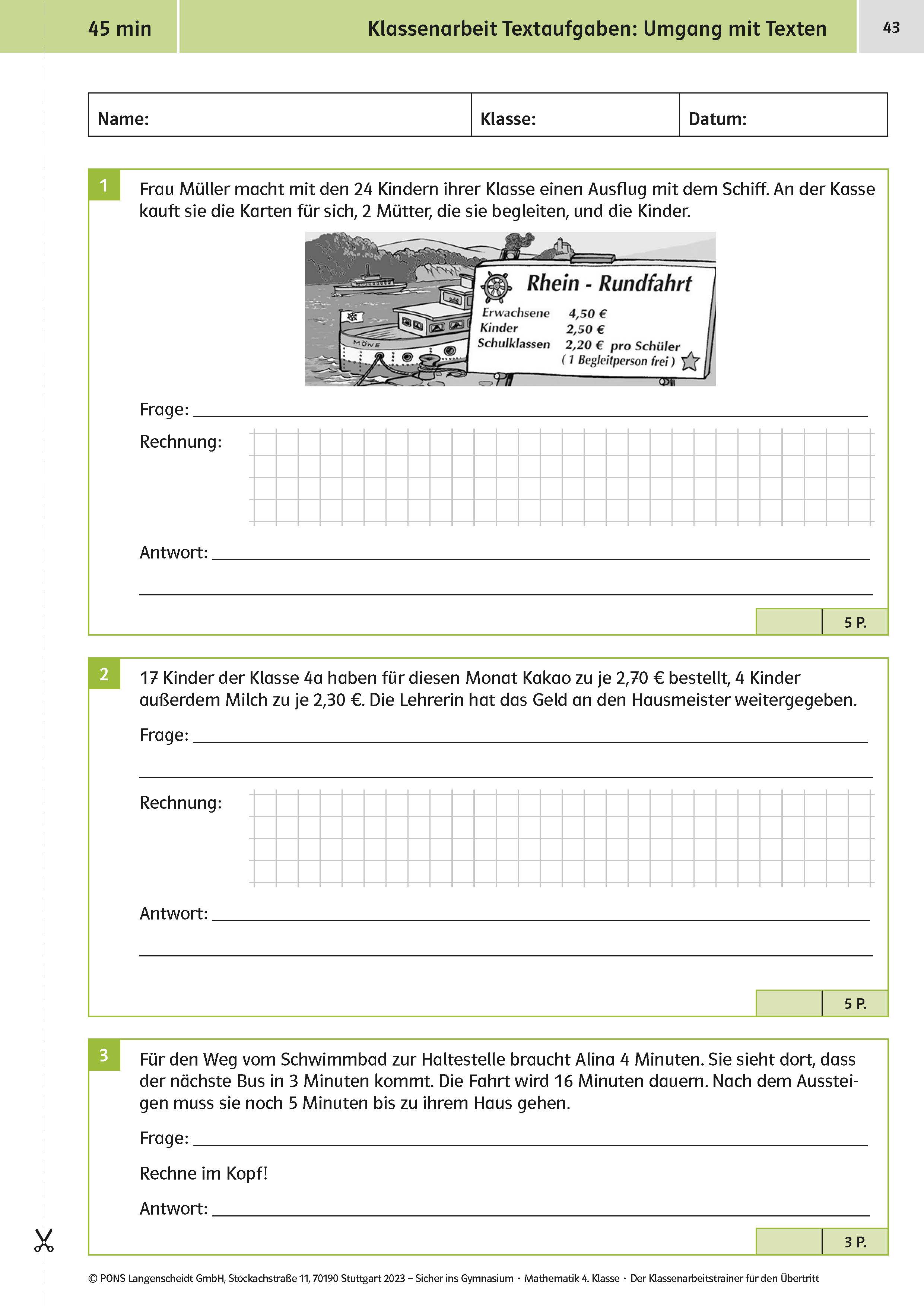 Klett Sicher ins Gymnasium: Klassenarbeitstrainer für den Übertritt Mathematik 4. Klasse